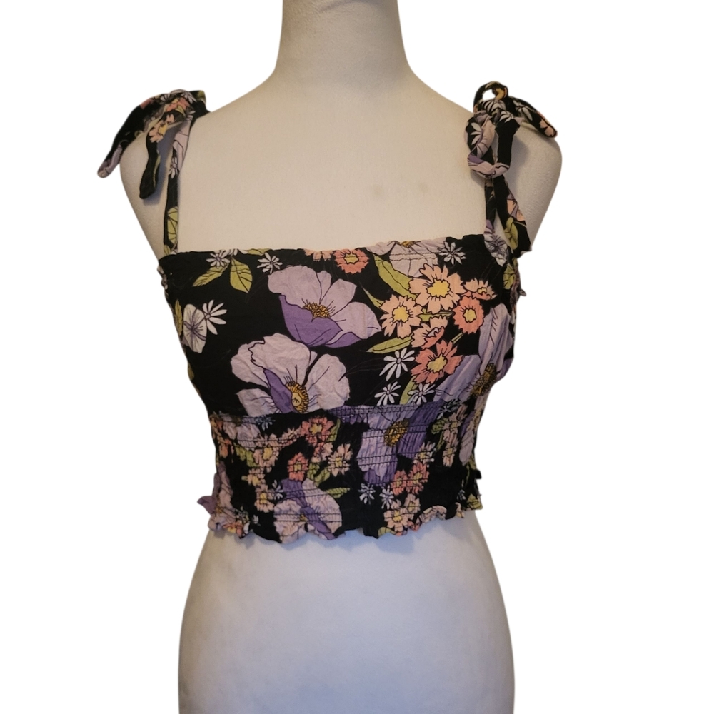 AFRM Los Angeles Floral Crop Top Black sz XS